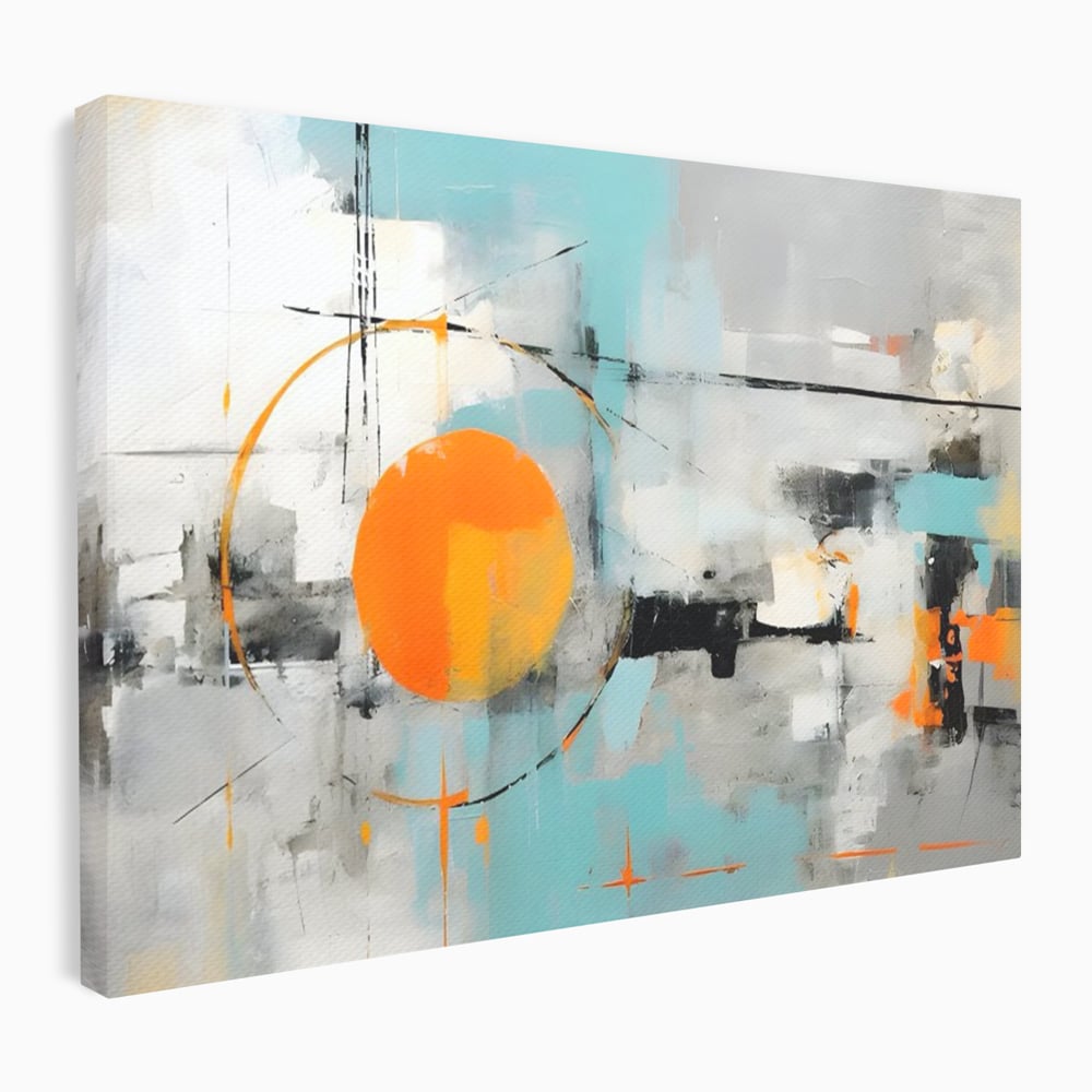 Tablou canvas cu pictura abstracta cu cerc portocaliu, fara rama, pe sasiu de lemn